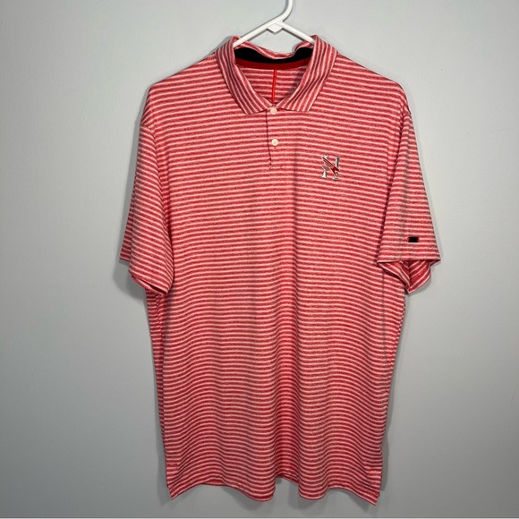 Nike Tiger Woods Polo Shirt Mens Large Red Stripes Golf Dri-Fit Embroidered Logo - Picture 1 of 12